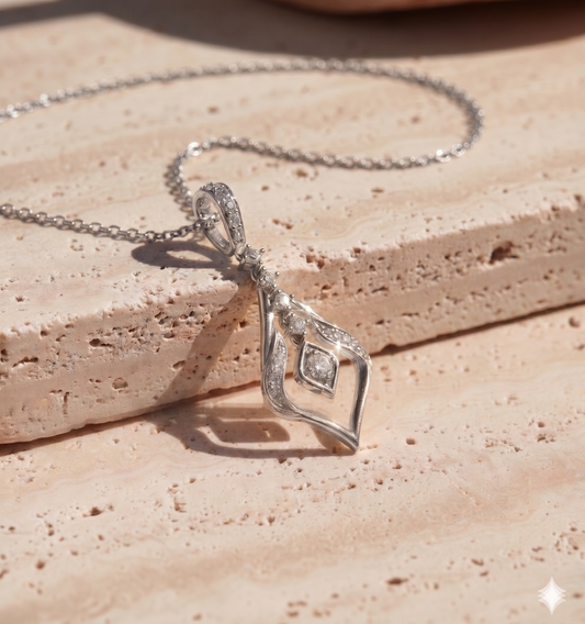 Art Deco Floating Diamond Marquise Shield Pendant Necklace