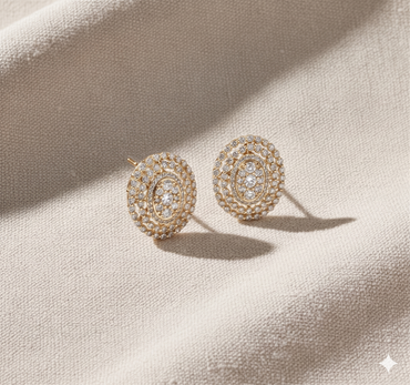 Oval Diamond Cluster Triple Halo Stud Earrings