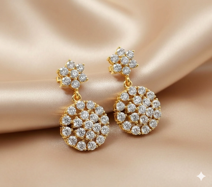 Floral Cluster Openwork Round Diamond Drop Earrings