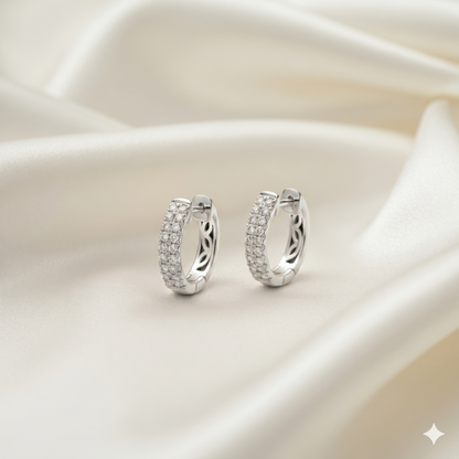 Double Row Pavé Diamond Huggie Hoop Earrings
