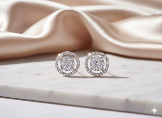 Round Cluster Halo Diamond Stud Earrings