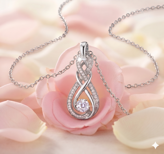 Interlocking Infinity Teardrop Floating Diamond Pendant Necklace
