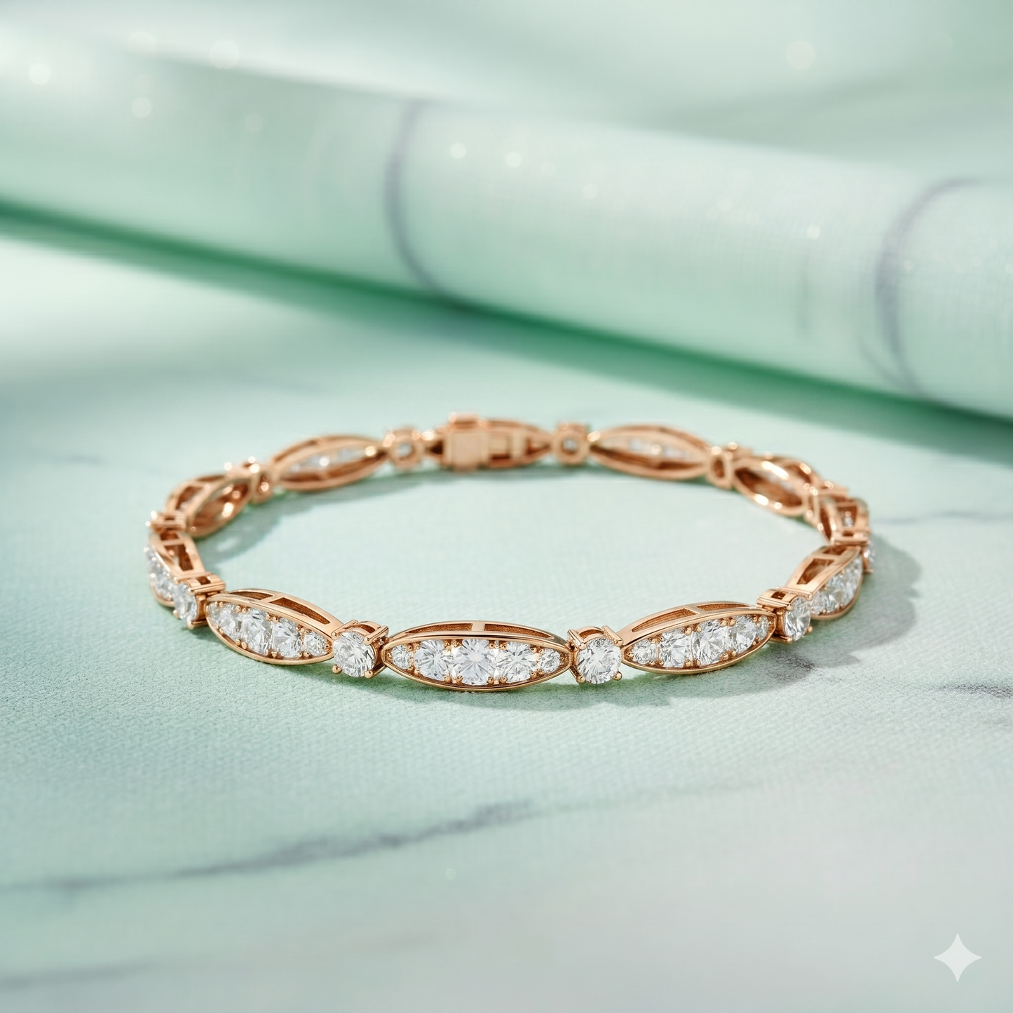 Alternating Marquise Mosaic Cluster and Round Solitaire Diamond Tennis Bracelet