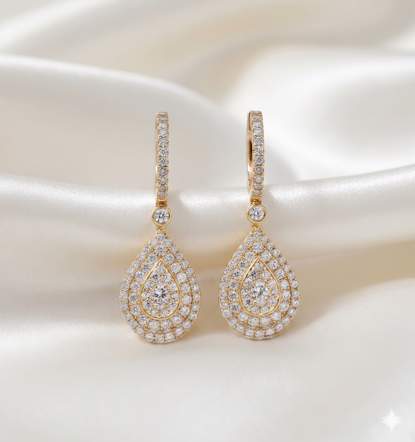 Double Halo Pear Diamond Drop Earrings