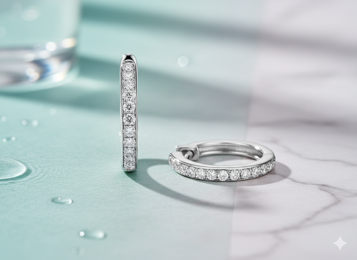 Single Row Pavé Diamond Hoop Earrings