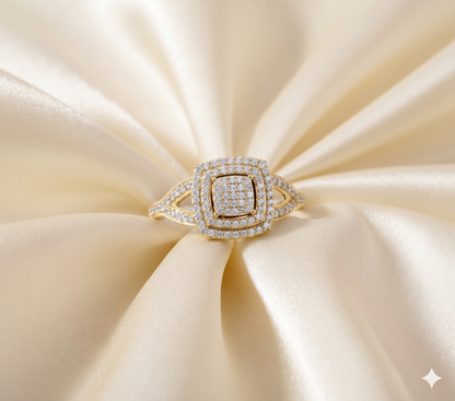 Cushion Shape Composite Pavé Cluster Double Halo Split Shank Engagement Ring