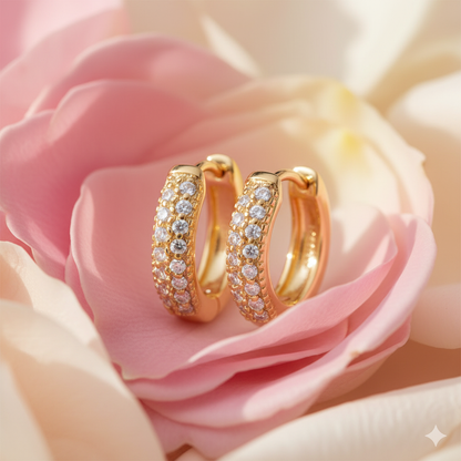 Three-Row Pavé Diamond Huggie Hoop Earrings