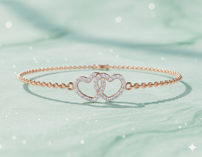 Interlocking Double Heart Diamond Station Bracelet