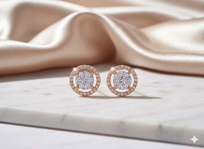 Round Cluster Halo Diamond Stud Earrings