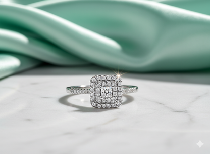 Princess Cut Diamond Double Halo Pavé Engagement Ring