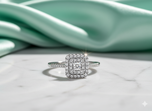 Princess Cut Diamond Double Halo Pavé Engagement Ring