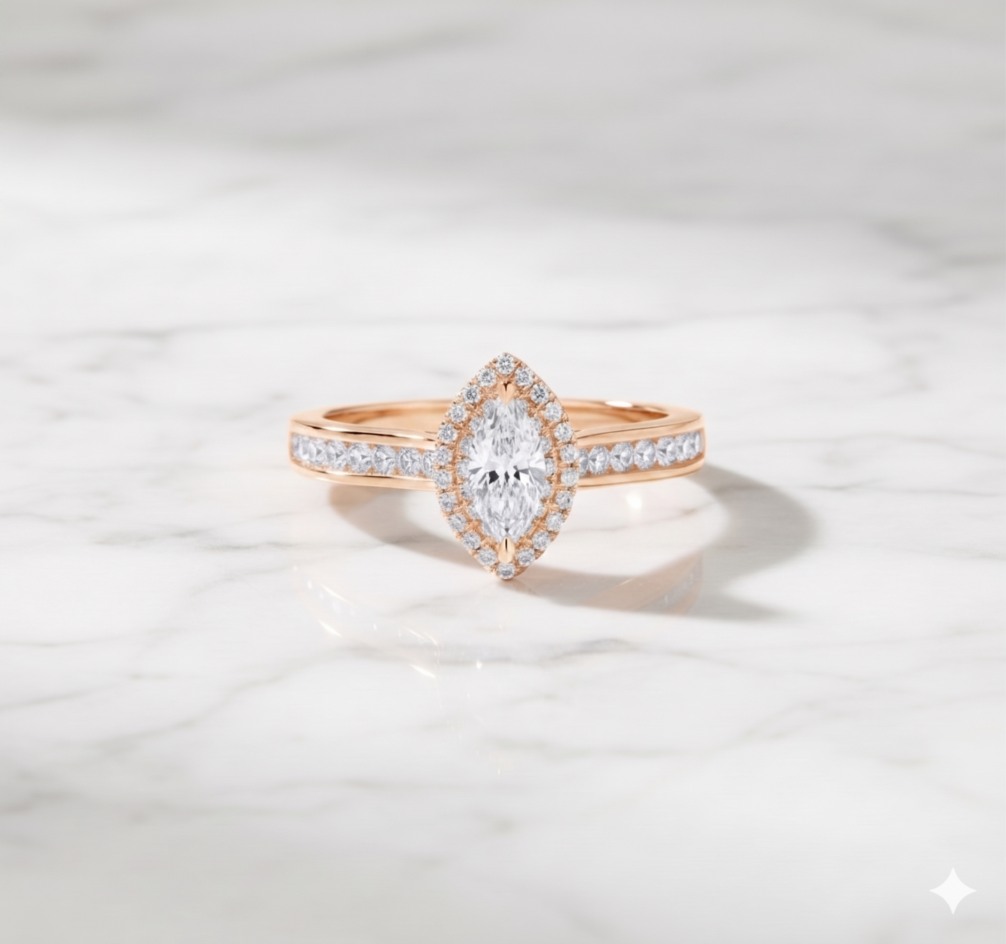 Marquise Cut Diamond Halo Channel Set Engagement Ring