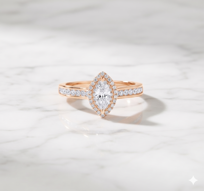 Marquise Cut Diamond Halo Channel Set Engagement Ring