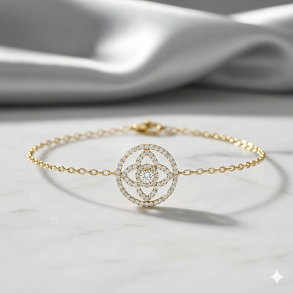 Geometric Floral Mandala Diamond Station Chain Bracelet