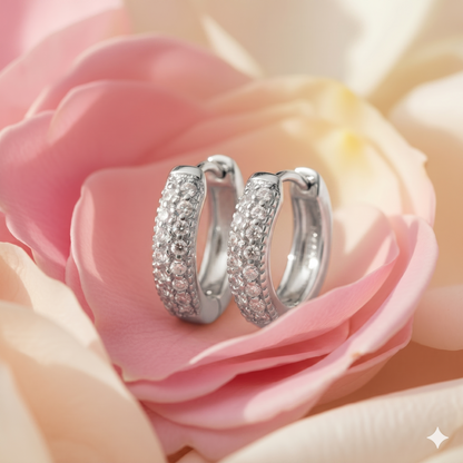 Three-Row Pavé Diamond Huggie Hoop Earrings