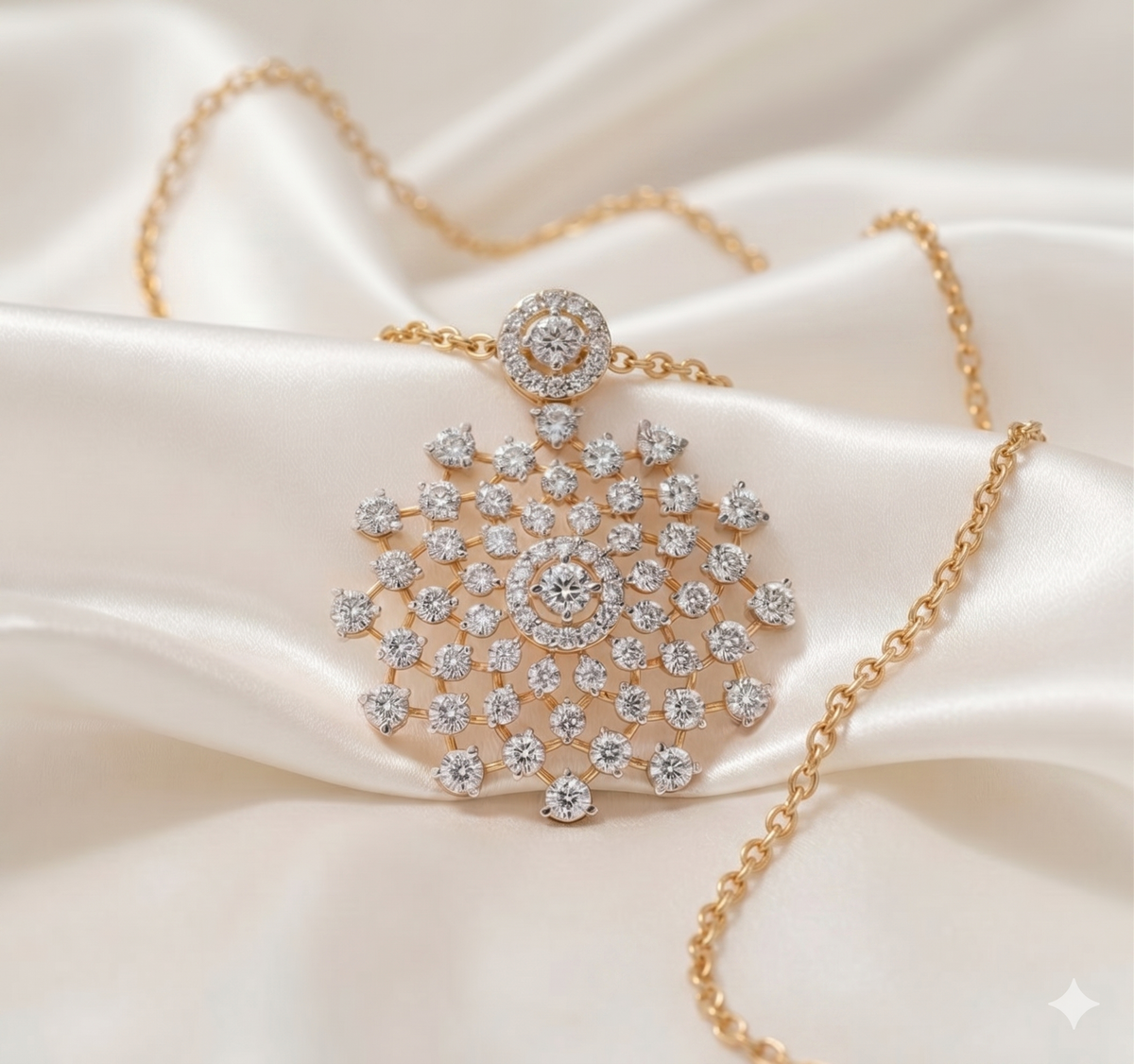 Snowflake Sunburst Cluster Diamond Mandala Statement Pendant Necklace