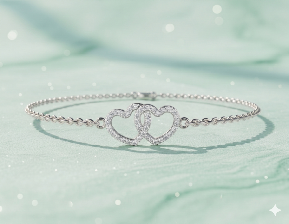 Interlocking Double Heart Diamond Station Bracelet