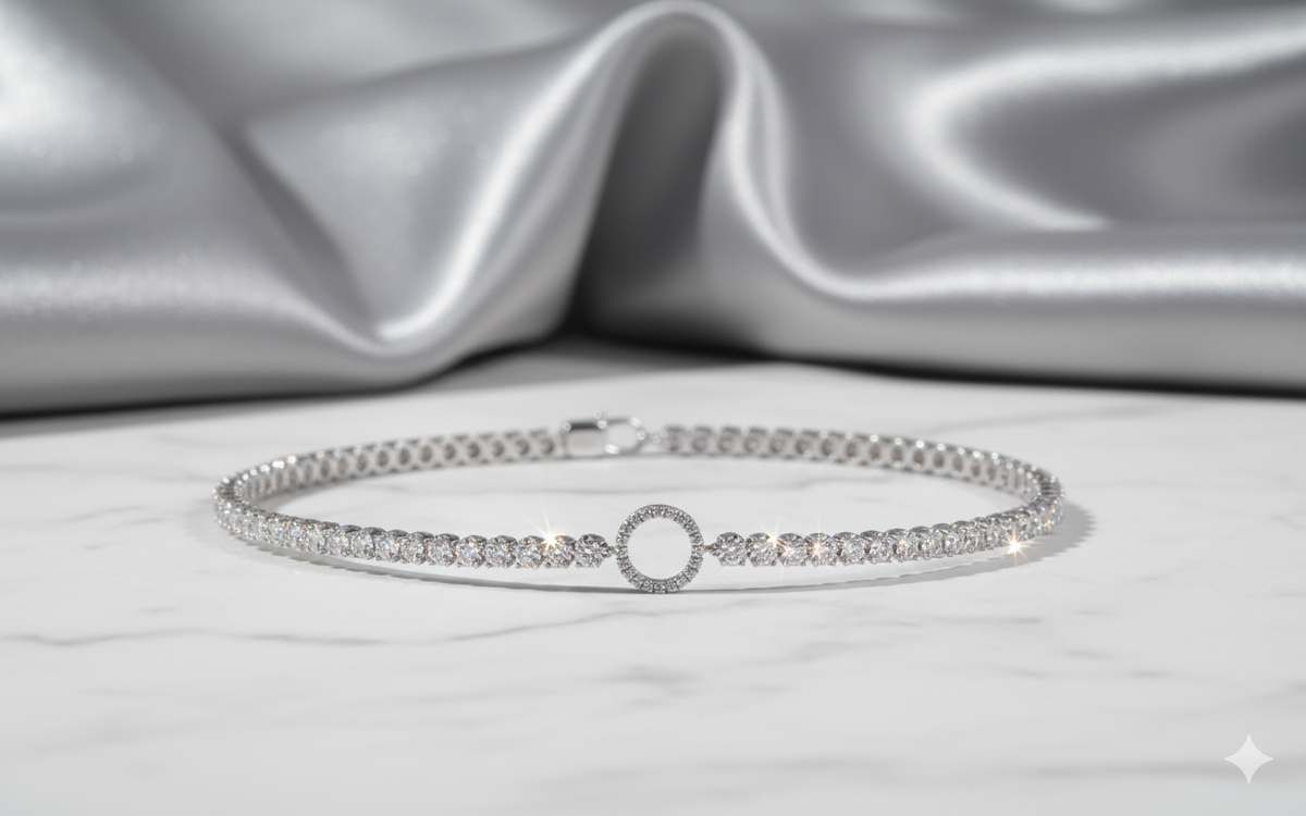 Geometric Open Circle Focal Station Diamond Tennis Bracelet