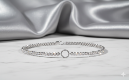 Geometric Open Circle Focal Station Diamond Tennis Bracelet