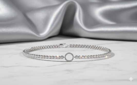 Geometric Open Circle Focal Station Diamond Tennis Bracelet