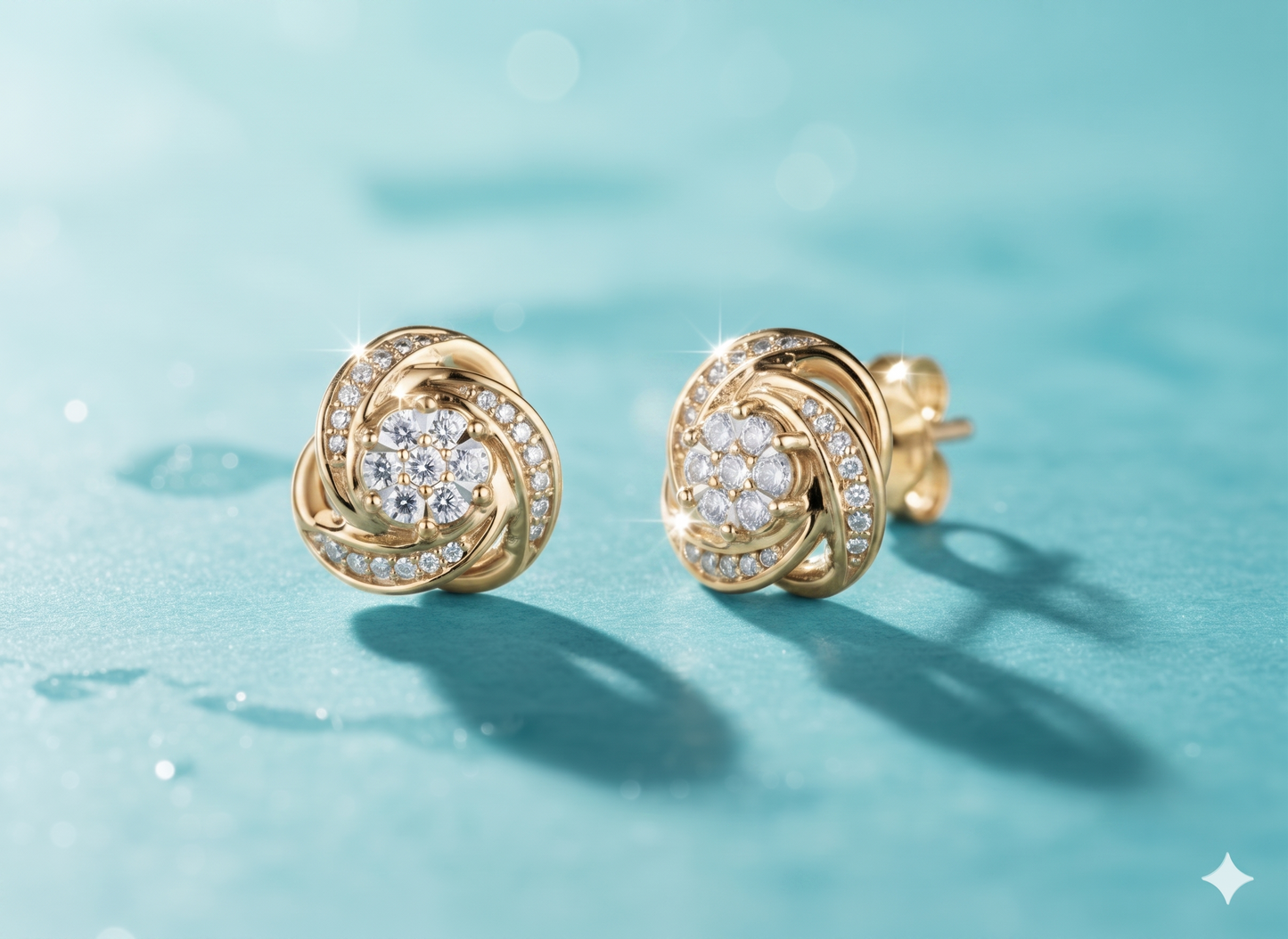 Spiral Swirl Rose Flower Diamond Cluster Stud Earrings