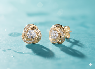 Spiral Swirl Rose Flower Diamond Cluster Stud Earrings