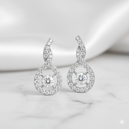 Floating Round Solitaire Twisted Teardrop Diamond Earrings