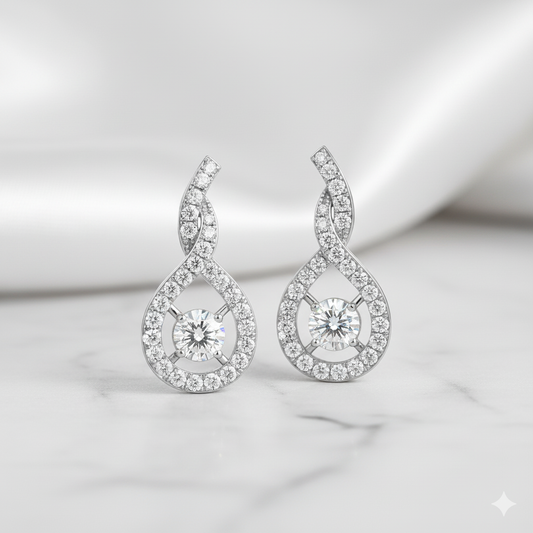 Floating Round Solitaire Twisted Teardrop Diamond Earrings