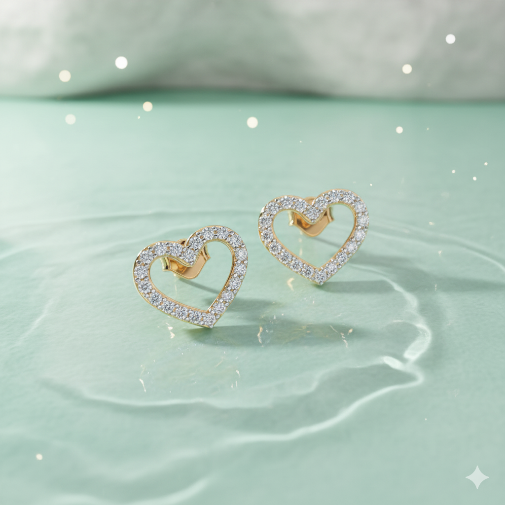 Heart Pavé Diamond Stud Earrings