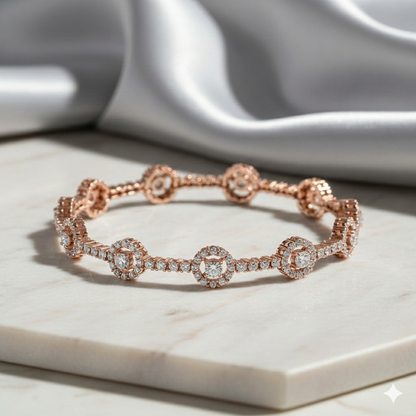 Floating Illusion Cluster Halo Alternating Linear Diamond Bangle Bracelet