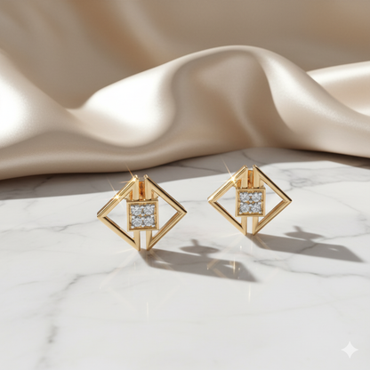 Geometric Square Rhombus Diamond Stud Earrings