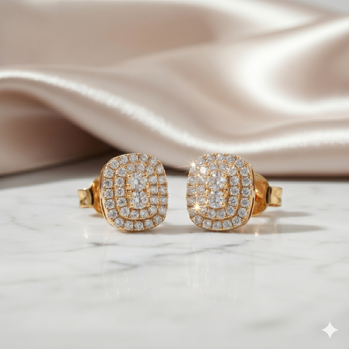 Cushion Cut Oblong Diamond Double Halo Stud Earrings