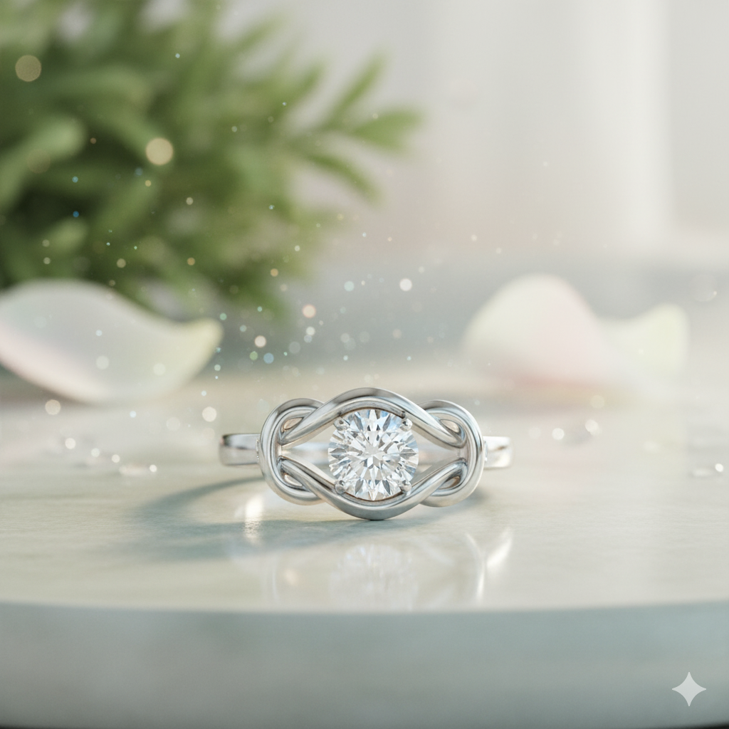 Round Brilliant Cut Diamond Interlocking Love Knot Solitaire