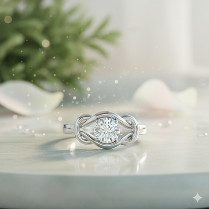 Round Brilliant Cut Diamond Interlocking Love Knot Solitaire