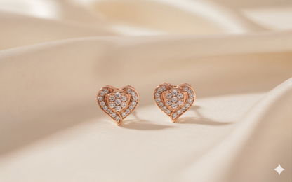 Double Heart Diamond Halo Stud Earrings