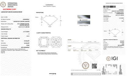 3.10 Carat Square Radiant Lab-Grown Diamond | E Color | VVS2 Clarity | IGI Certified Excellent Polish & Symmetry