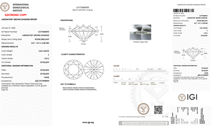 2.06 Carat Round Brilliant Lab-Grown Diamond | E Color | VVS2 Clarity | IGI Certified Excellent Cut