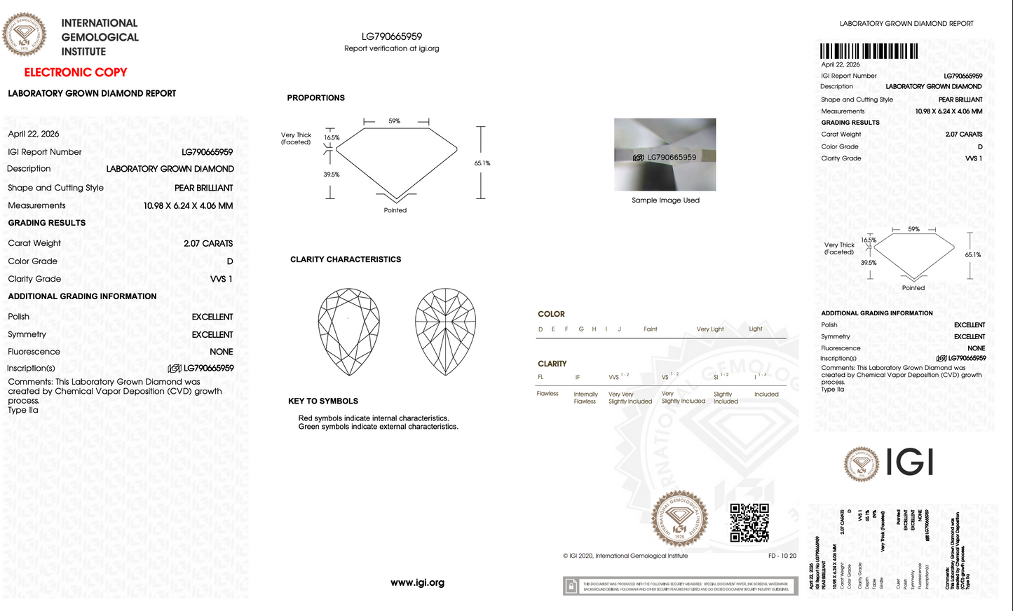 2.07 Carat Pear Shaped Lab-Grown Diamond | D Color | VVS1 Clarity | IGI Certified Excellent Polish & Symmetry