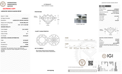2.20 Carat Round Brilliant Lab-Grown Diamond | D Color | VS1 Clarity | IGI Certified Excellent Cut